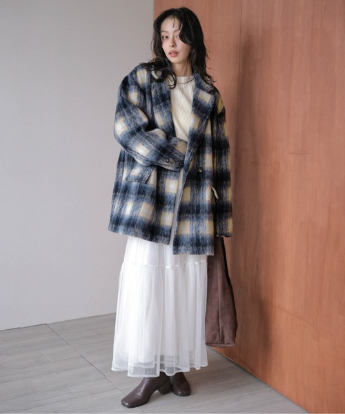 AMELY（エミリー）の「ミックスシャギー ジャケットコート（テーラードジャケット・レディース・ブラウン/ブラック/ネイビー・フリー）」の10枚目の写真