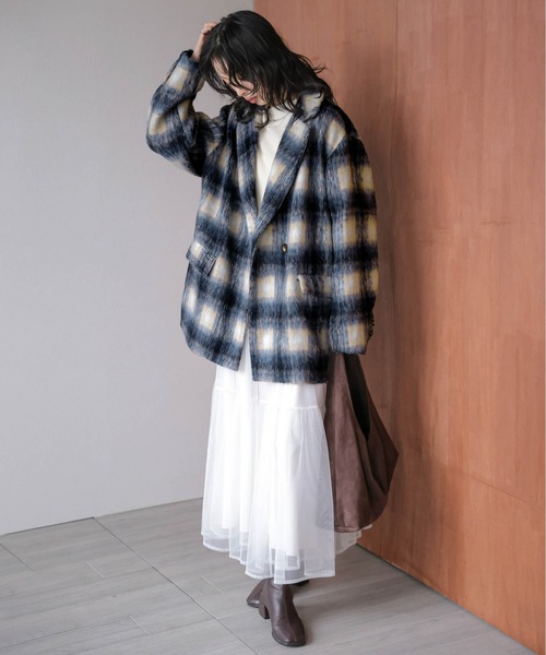 AMELY（エミリー）の「ミックスシャギー ジャケットコート（テーラードジャケット・レディース・ブラウン/ブラック/ネイビー・フリー）」の11枚目の写真