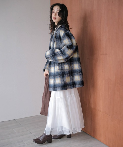 AMELY（エミリー）の「ミックスシャギー ジャケットコート（テーラードジャケット・レディース・ブラウン/ブラック/ネイビー・フリー）」の12枚目の写真