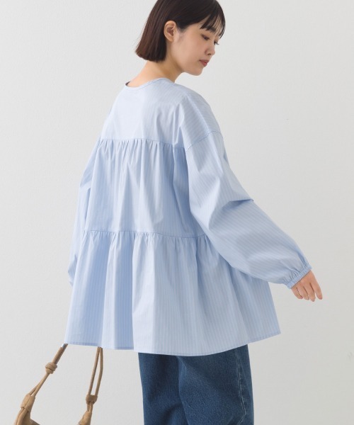 OMNES（オムネス）の「ポプリンティアードチュニック長袖ブラウス（シャツ/ブラウス・レディース・ベージュ/グリーン系その他/ブルー系その他/ホワイト/ライトグリーン/ブラック・FREE）」の6枚目の写真
