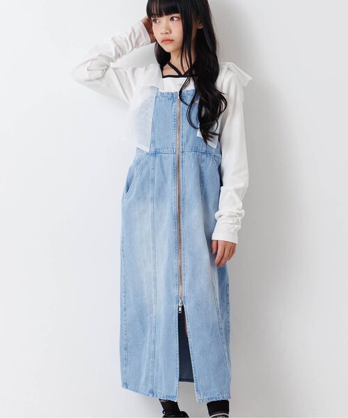 algy（アルジー）の「フロントジップりぼんジャンスカ（ワンピース・キッズ・サックスブルー/グレー・160/150/140/130）」の2枚目の写真