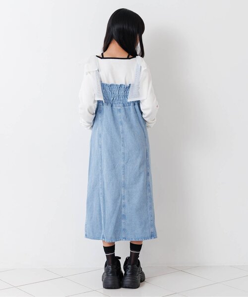 algy（アルジー）の「フロントジップりぼんジャンスカ（ワンピース・キッズ・サックスブルー/グレー・160/150/140/130）」の4枚目の写真
