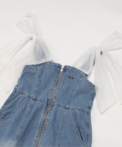 algy（アルジー）の「フロントジップりぼんジャンスカ（ワンピース・キッズ・サックスブルー/グレー・160/150/140/130）」の11枚目の写真
