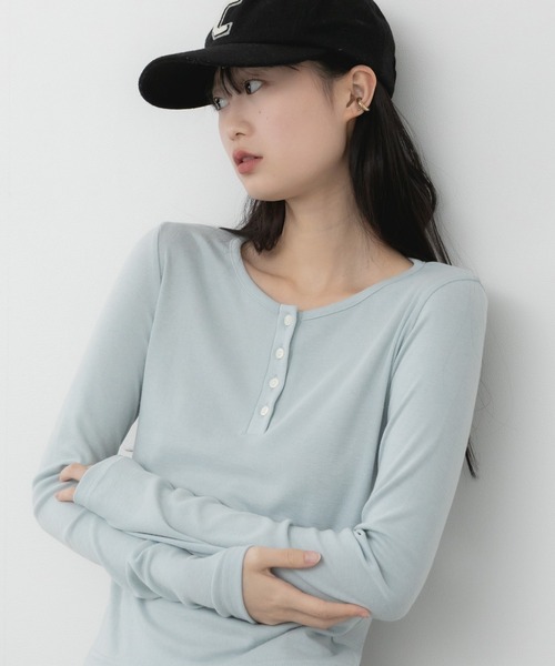 セール】ヘンリーネックベーシック長袖トップス / トップス 長袖 春服