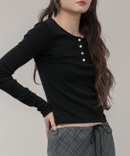 セール】ヘンリーネックベーシック長袖トップス / トップス 長袖 春服