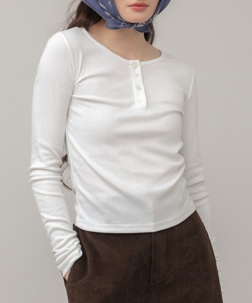 セール】ヘンリーネックベーシック長袖トップス / トップス 長袖 春服