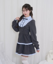 配色ヨークフリルワンピース