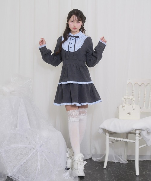 Honey Cinnamon(ハニーシナモン)の「配色ヨークフリルワンピース(ワンピース・レディース・ピンク/サックスブルー・FREE)」の18枚目の写真