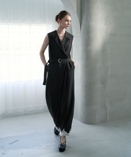 HARE（ハレ）の「【CEREMONY SET UP対応】レースデザインジャンプスーツ(HARE)（サロペット/オーバーオール・レディース・ブラック/グレー・FREE）」の4枚目の写真