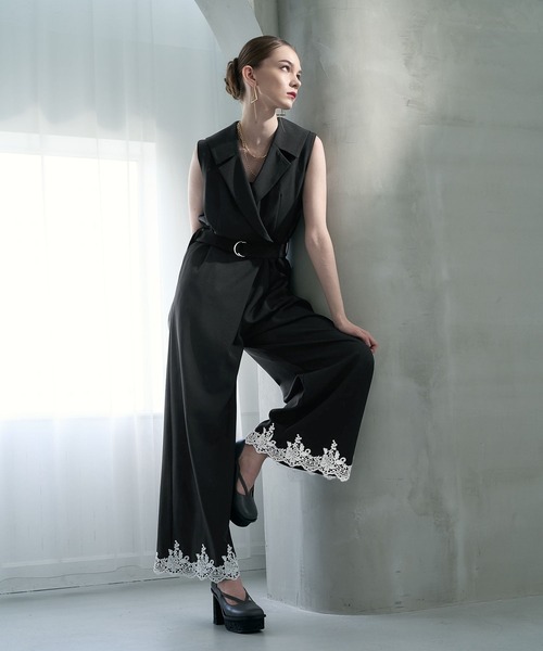 HARE（ハレ）の「【CEREMONY SET UP対応】レースデザインジャンプスーツ(HARE)（サロペット/オーバーオール・レディース・ブラック/グレー・FREE）」の6枚目の写真