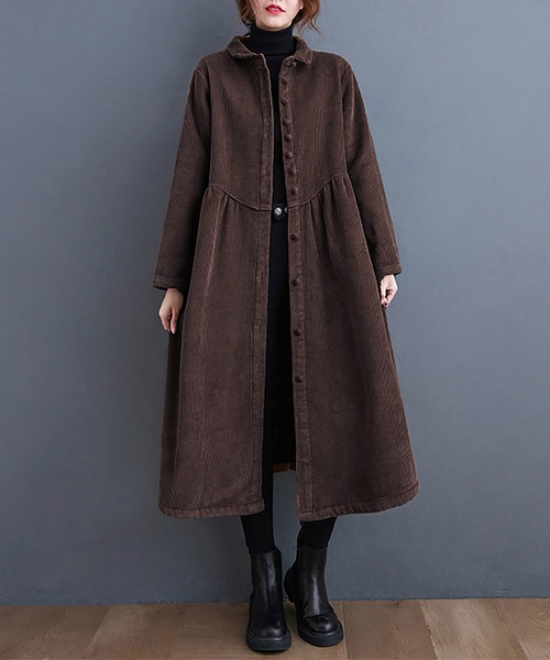 Doux Belle(ドゥーベル)の「裏起毛コーデュロイシャツワンピース(シャツワンピース・レディース・ブラウン/グリーン/ブラック/ダークブラウン・X-LARGE/MEDIUM/LARGE)」の2枚目の写真