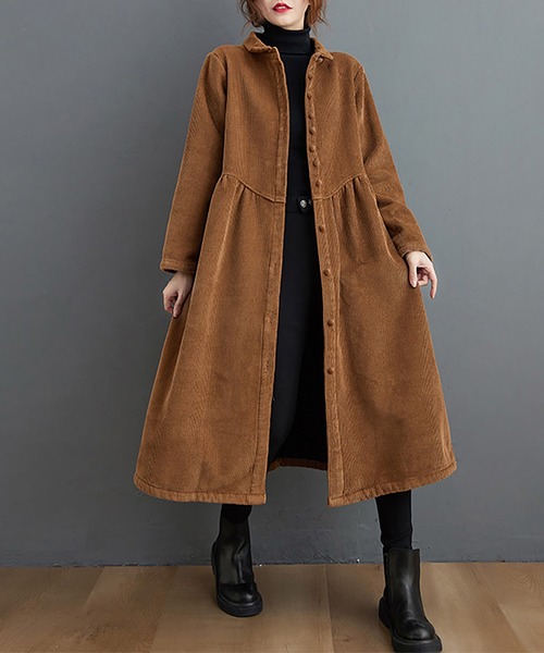 Doux Belle(ドゥーベル)の「裏起毛コーデュロイシャツワンピース(シャツワンピース・レディース・ブラウン/グリーン/ブラック/ダークブラウン・X-LARGE/MEDIUM/LARGE)」の3枚目の写真