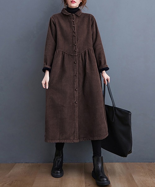 Doux Belle(ドゥーベル)の「裏起毛コーデュロイシャツワンピース(シャツワンピース・レディース・ブラウン/グリーン/ブラック/ダークブラウン・X-LARGE/MEDIUM/LARGE)」の13枚目の写真