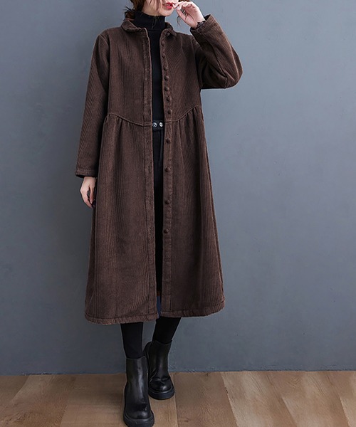 Doux Belle(ドゥーベル)の「裏起毛コーデュロイシャツワンピース(シャツワンピース・レディース・ブラウン/グリーン/ブラック/ダークブラウン・X-LARGE/MEDIUM/LARGE)」の14枚目の写真