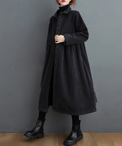Doux Belle(ドゥーベル)の「裏起毛コーデュロイシャツワンピース(シャツワンピース・レディース・ブラウン/グリーン/ブラック/ダークブラウン・X-LARGE/MEDIUM/LARGE)」の17枚目の写真