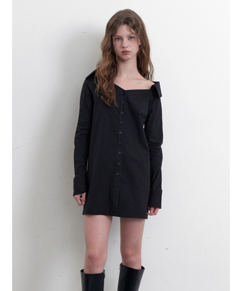 KINDABABY(カインダベイビー)の「one off-shoulder shirts onepiece - black(ワンピース・レディース・ブラック・FREE)」の1枚目の写真