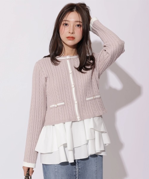 Apuweiser-riche(アプワイザーリッシェ)の「配色ケーブルティアードアンサンブル(ニット/セーター・レディース・オフホワイト/ピンクベージュ/レッド/ネイビー・2)」の2枚目の写真