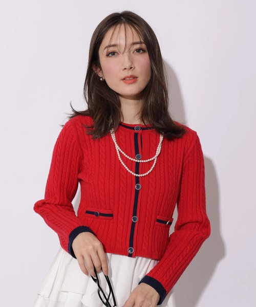 Apuweiser-riche(アプワイザーリッシェ)の「配色ケーブルティアードアンサンブル(ニット/セーター・レディース・オフホワイト/ピンクベージュ/レッド/ネイビー・2)」の4枚目の写真