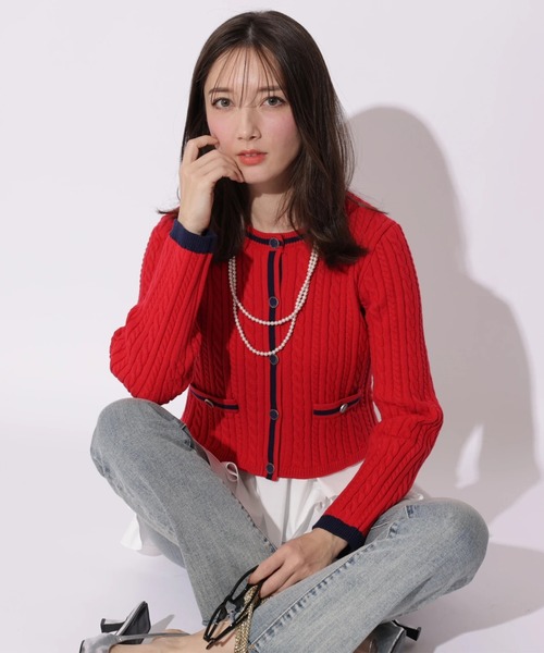 Apuweiser-riche(アプワイザーリッシェ)の「配色ケーブルティアードアンサンブル(ニット/セーター・レディース・オフホワイト/ピンクベージュ/レッド/ネイビー・2)」の5枚目の写真