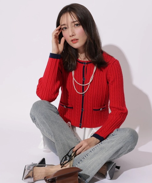 Apuweiser-riche(アプワイザーリッシェ)の「配色ケーブルティアードアンサンブル(ニット/セーター・レディース・オフホワイト/ピンクベージュ/レッド/ネイビー・2)」の6枚目の写真