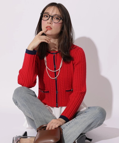 Apuweiser-riche(アプワイザーリッシェ)の「配色ケーブルティアードアンサンブル(ニット/セーター・レディース・オフホワイト/ピンクベージュ/レッド/ネイビー・2)」の7枚目の写真