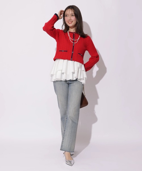 Apuweiser-riche(アプワイザーリッシェ)の「配色ケーブルティアードアンサンブル(ニット/セーター・レディース・オフホワイト/ピンクベージュ/レッド/ネイビー・2)」の9枚目の写真