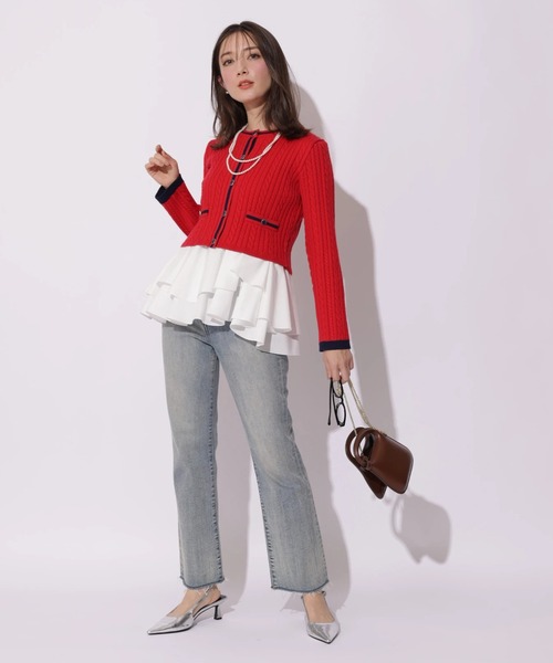 Apuweiser-riche(アプワイザーリッシェ)の「配色ケーブルティアードアンサンブル(ニット/セーター・レディース・オフホワイト/ピンクベージュ/レッド/ネイビー・2)」の10枚目の写真