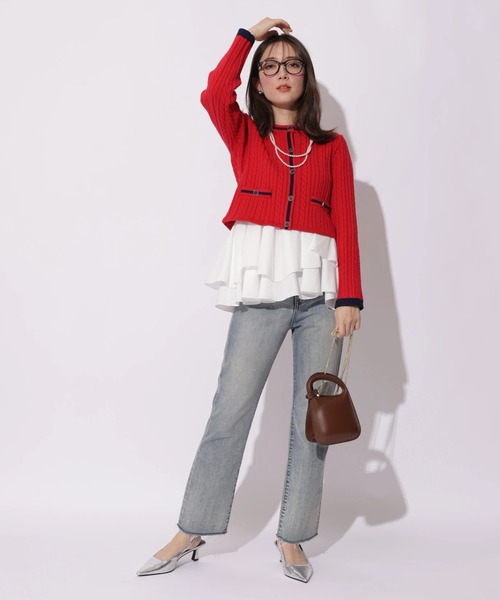 Apuweiser-riche(アプワイザーリッシェ)の「配色ケーブルティアードアンサンブル(ニット/セーター・レディース・オフホワイト/ピンクベージュ/レッド/ネイビー・2)」の11枚目の写真