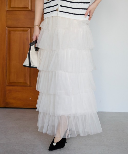 PREFERIR（プレフェリール）の「【春定番】ティアード チュールスカート/ロング丈・ウエストゴム（スカート・レディース・グレー/オフホワイト/ブラック・FREE）」の20枚目の写真