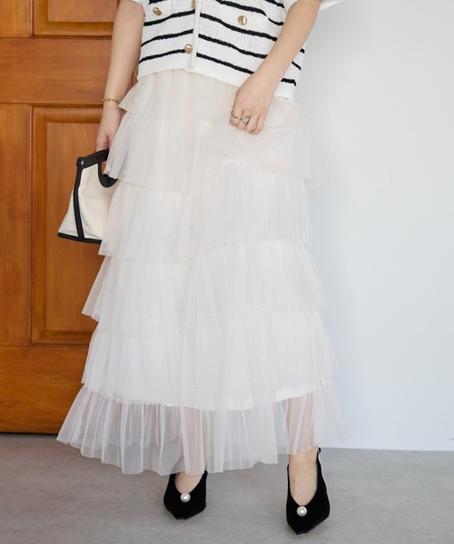 PREFERIR（プレフェリール）の「【春定番】ティアード チュールスカート/ロング丈・ウエストゴム（スカート・レディース・グレー/オフホワイト/ブラック・FREE）」の21枚目の写真