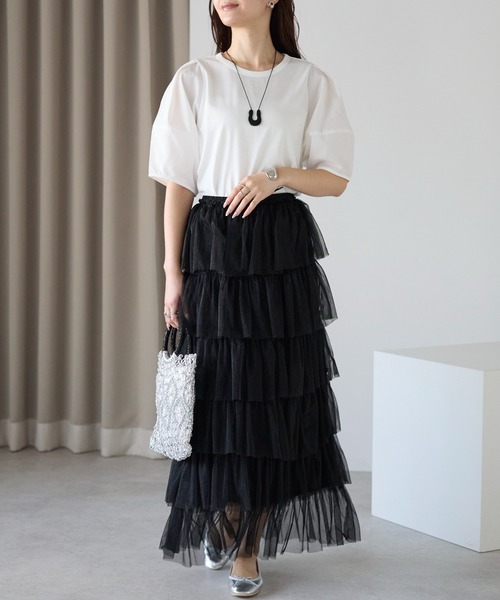 PREFERIR（プレフェリール）の「【春定番】ティアード チュールスカート/ロング丈・ウエストゴム（スカート・レディース・グレー/オフホワイト/ブラック・FREE）」の10枚目の写真