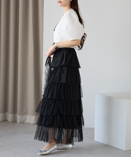 PREFERIR（プレフェリール）の「【春定番】ティアード チュールスカート/ロング丈・ウエストゴム（スカート・レディース・グレー/オフホワイト/ブラック・FREE）」の11枚目の写真