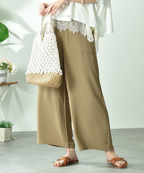 INTERPLANET（インタープラネット）の「ウ゛ィンテージ風合繊ウエストゴムワイドパンツ（その他パンツ・レディース・ベージュ/カーキ/ブラック・FREE）」の2枚目の写真