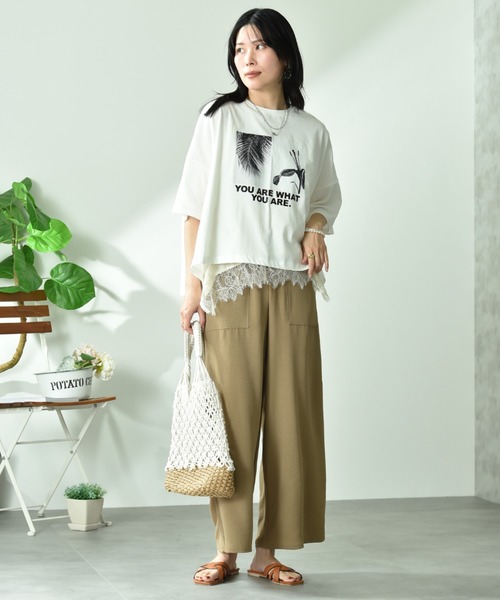 INTERPLANET（インタープラネット）の「ウ゛ィンテージ風合繊ウエストゴムワイドパンツ（その他パンツ・レディース・ベージュ/カーキ/ブラック・FREE）」の11枚目の写真