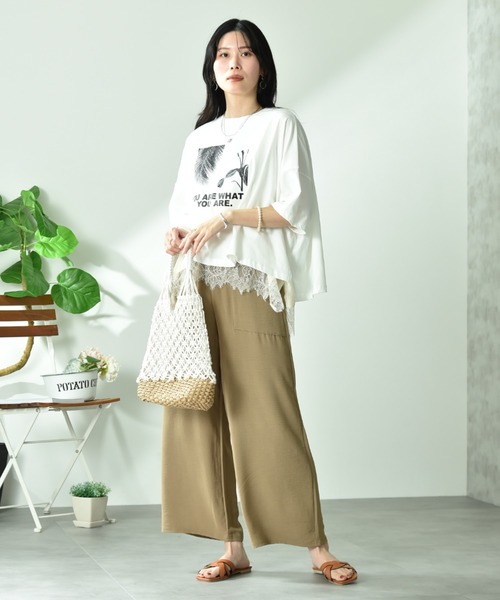 INTERPLANET（インタープラネット）の「ウ゛ィンテージ風合繊ウエストゴムワイドパンツ（その他パンツ・レディース・ベージュ/カーキ/ブラック・FREE）」の12枚目の写真