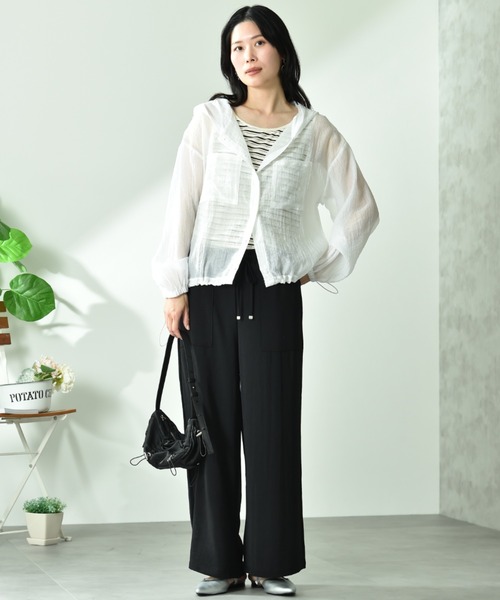 INTERPLANET（インタープラネット）の「ウ゛ィンテージ風合繊ウエストゴムワイドパンツ（その他パンツ・レディース・ベージュ/カーキ/ブラック・FREE）」の4枚目の写真