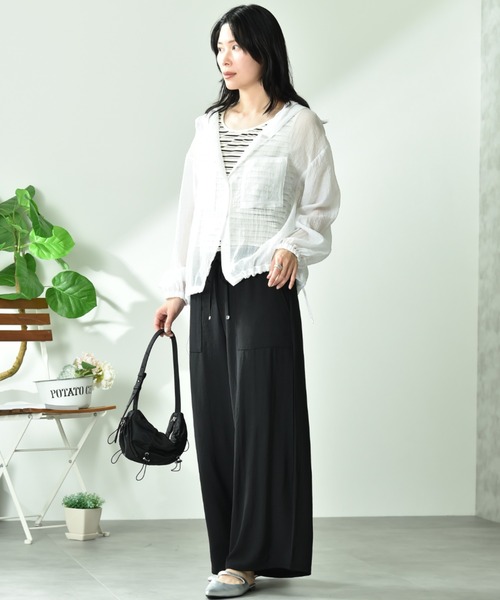 INTERPLANET（インタープラネット）の「ウ゛ィンテージ風合繊ウエストゴムワイドパンツ（その他パンツ・レディース・ベージュ/カーキ/ブラック・FREE）」の5枚目の写真