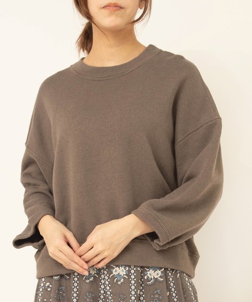 RNA-N(アールエヌエーエヌ)の「M2614 ルーズテリー8分袖プルオーバー(Tシャツ/カットソー・レディース・ベージュ/キナリ/ブラウン・FREE)」の1枚目の写真