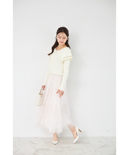 tocco closet（トッコ　クローゼット）の「パールラインビックカラーリブニットジップカーディガン（カーディガン/ボレロ・レディース・ネイビー/オフホワイト・M）」の13枚目の写真