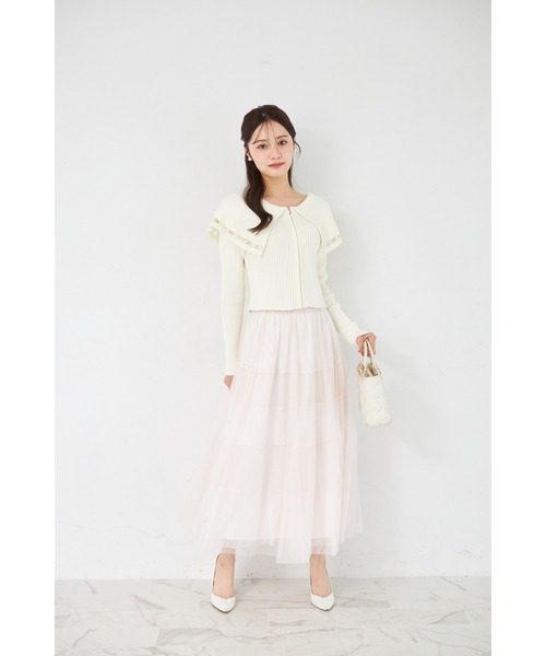 tocco closet（トッコ　クローゼット）の「パールラインビックカラーリブニットジップカーディガン（カーディガン/ボレロ・レディース・ネイビー/オフホワイト・M）」の14枚目の写真