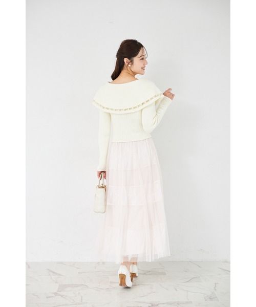 tocco closet（トッコ　クローゼット）の「パールラインビックカラーリブニットジップカーディガン（カーディガン/ボレロ・レディース・ネイビー/オフホワイト・M）」の15枚目の写真