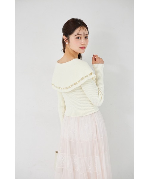 tocco closet（トッコ　クローゼット）の「パールラインビックカラーリブニットジップカーディガン（カーディガン/ボレロ・レディース・ネイビー/オフホワイト・M）」の18枚目の写真