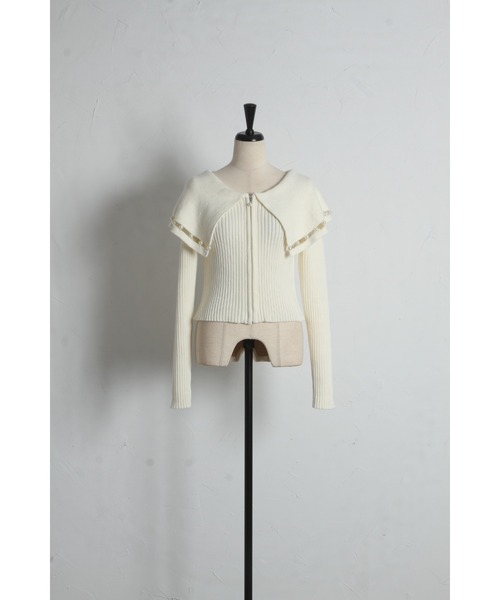 tocco closet（トッコ　クローゼット）の「パールラインビックカラーリブニットジップカーディガン（カーディガン/ボレロ・レディース・ネイビー/オフホワイト・M）」の3枚目の写真