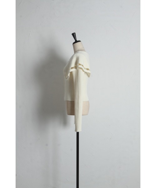 tocco closet（トッコ　クローゼット）の「パールラインビックカラーリブニットジップカーディガン（カーディガン/ボレロ・レディース・ネイビー/オフホワイト・M）」の4枚目の写真