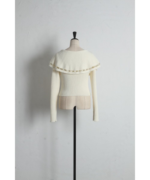 tocco closet（トッコ　クローゼット）の「パールラインビックカラーリブニットジップカーディガン（カーディガン/ボレロ・レディース・ネイビー/オフホワイト・M）」の5枚目の写真