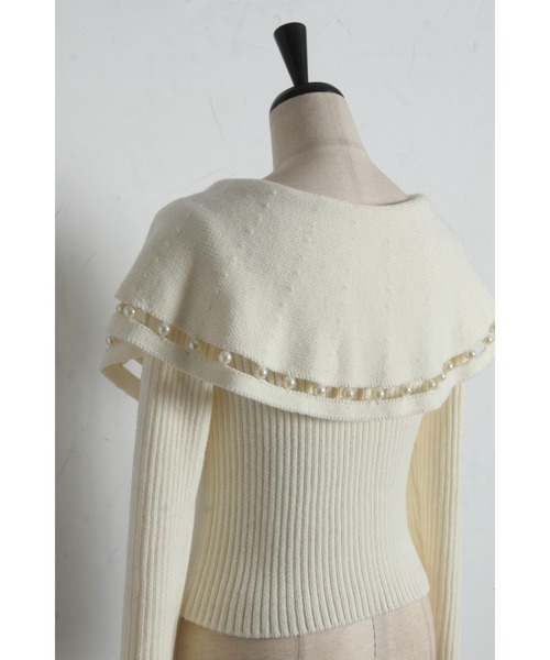 tocco closet（トッコ　クローゼット）の「パールラインビックカラーリブニットジップカーディガン（カーディガン/ボレロ・レディース・ネイビー/オフホワイト・M）」の6枚目の写真