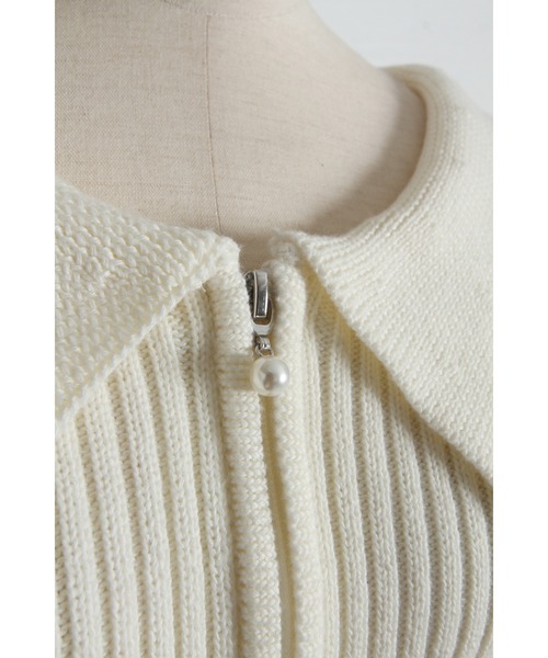 tocco closet（トッコ　クローゼット）の「パールラインビックカラーリブニットジップカーディガン（カーディガン/ボレロ・レディース・ネイビー/オフホワイト・M）」の8枚目の写真