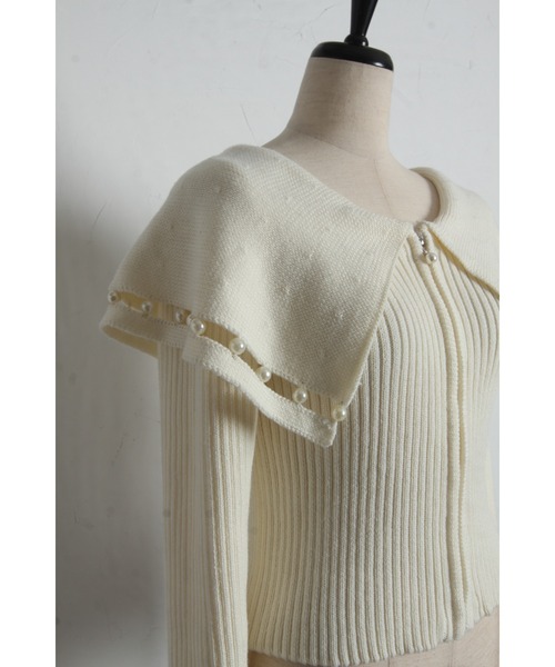 tocco closet（トッコ　クローゼット）の「パールラインビックカラーリブニットジップカーディガン（カーディガン/ボレロ・レディース・ネイビー/オフホワイト・M）」の9枚目の写真