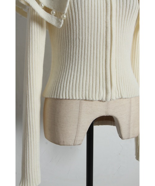 tocco closet（トッコ　クローゼット）の「パールラインビックカラーリブニットジップカーディガン（カーディガン/ボレロ・レディース・ネイビー/オフホワイト・M）」の10枚目の写真