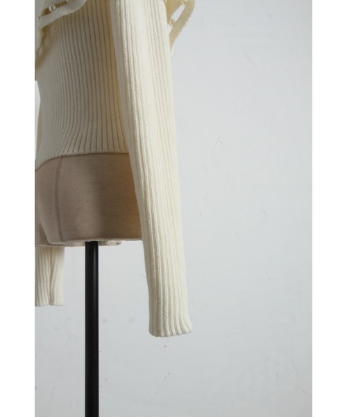 tocco closet（トッコ　クローゼット）の「パールラインビックカラーリブニットジップカーディガン（カーディガン/ボレロ・レディース・ネイビー/オフホワイト・M）」の12枚目の写真